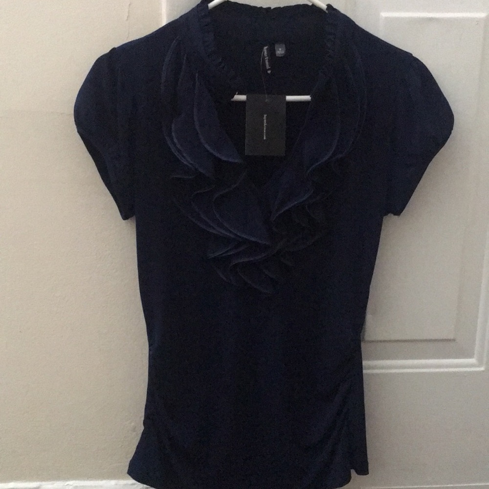 Navy blue ruffle shirt